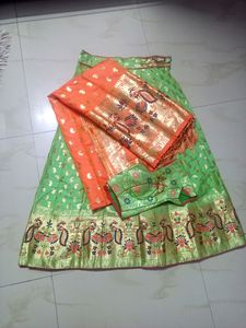 Pista Green & Orenge Banarsi Lehnga Choli 💚🧡