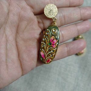 Tanjore earrings on semi precious stone