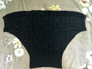 Sparkly Black Batwing Sleeve Top