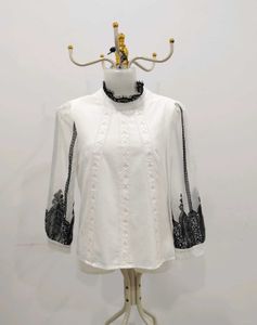 Elegant White Lace Trim Blouse