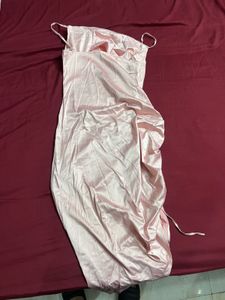 Satin Ruched Cowl Neck Dress