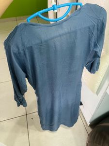 Stylish Denim Blue Kurti – Embroidered Front