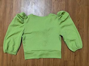 Selvia Lime Green Puff Sleeve Tie-Up Top