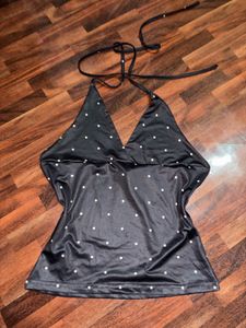 Black Polka Dot Halter Bikini Top