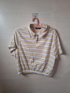 Striped Cropped Polo Shirt