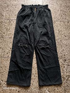 Washed Black Ripped Wide Leg Jeans