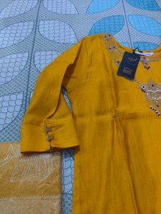 Elegant Handwork Yellow Kurta Set with Dupatta
