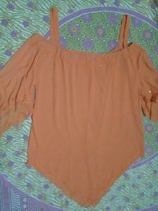 Orange Cold Shoulder Top with Embellishments