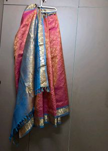 Beautiful Pink & Blue Kanchi Zari Saree