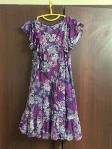 Purple Floral Print Midi Dress