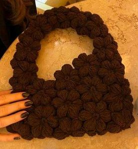 Brown Floral Crochet Handbag