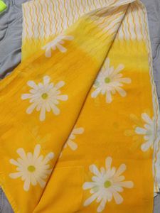 Vibrant Yellow Floral Saree