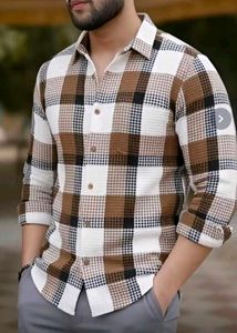 Men's Brown &amp; White Checked Shirt