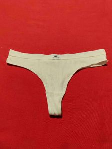 Sweet White Ribbed Thong Panty – Size S