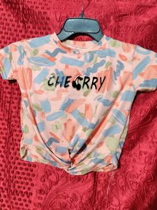 Trendy Abstract Print Twist Hem T-Shirt