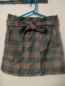 Plaid Paperbag Waist Skirt with Belt