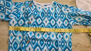 Blue Ikat Print Kurta with Wooden Buttons