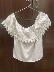 White Off-Shoulder Lace Trim Top