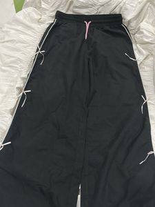 pink bow wide leg track pants