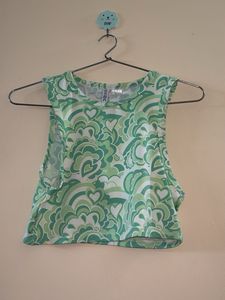 Green Heart Pattern Crop Top