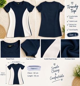 Trendy Navy & White Panel Top