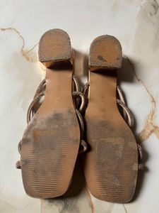 Rose Gold Embellished Block Heel Sandals