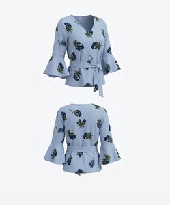 Blue Striped Bell Sleeve Blouse