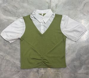 In Green And White With Collar Pattern