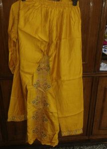 Embroidered Yellow Kurta set with dupatta