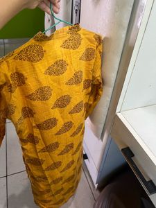 Yellow Kurta with Brown Print