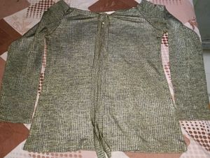 Sparkly Green Bardot Tie Front Top