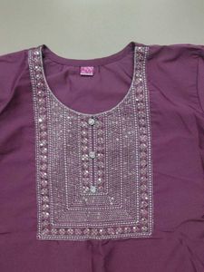 Purple Kurta with Embellished Neckline