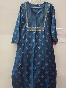 Elegant Teal Kurta with Gold Print