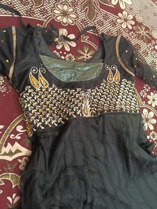 🖤 Black &amp; Gold Embroidered Anarkali Gown ✨