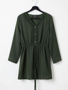 Chic Green Lace-Trimmed Dress with freebie