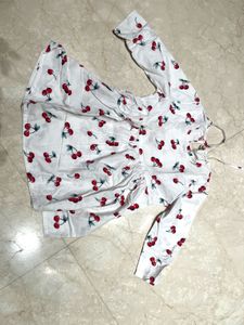 Cute Cherry Print Soft Cotton Night Dress