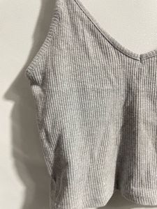 Ribbed Grey Spaghetti Strap Crop Top