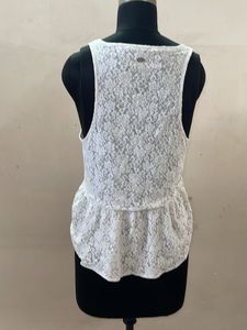 White Lace Peplum Tank Top