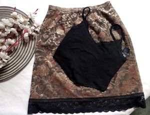 V,Beautiful G Gold Black Velvet Fabric Skirt Top