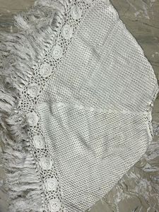 Cream Crochet Poncho with Fringe