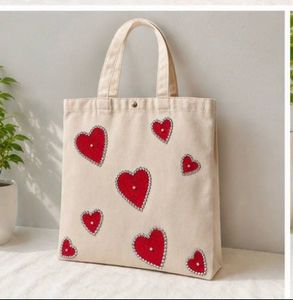 Cute Heart Combo Tote Bag &amp; Pouch Set
