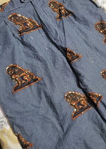 Blue Lion Print Wide Leg Trousers