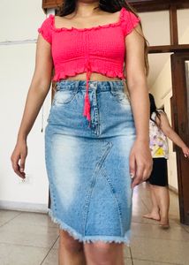 Forever 21 Crop Top N Denim Skirt Combo