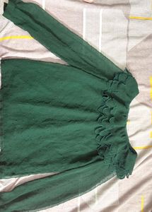 Dark Green Swiss Dot Sheer Ruffle Blouse