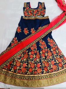 🇳🇿💫🎀Elegant Navy &amp; Red Embroidered Lehenga
