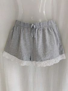 Comfortable Grey Lace Trimmed Shorts