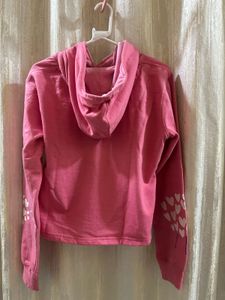 Pink Heart Print Cropped Hoodie