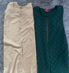 Elegant Printed Straight Kurtas – Green &amp; Beige