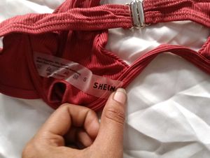 Red Ribbed Bikini top