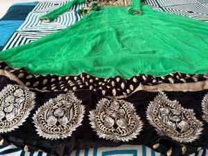 Stunning Green &amp; Black Anarkali Gown
